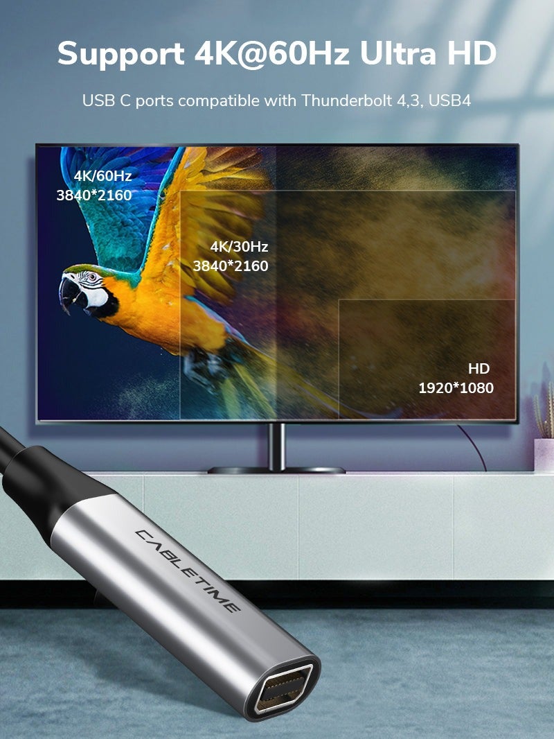 كابل تايم محول USB من النوع C إلى منفذ Mini DisplayPort بدقة 4K ومعدل تحديث 60 هرتز لأجهزة ماك بوك - Image 2